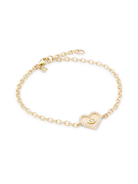 SYDNEY EVAN Women's 14K Yellow Gold & Diamond Small Evil-Eye Heart Charm Bracelet/6.5"