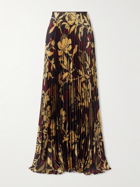 S.S.DALEY Kate Pleated Floral-print Satin-twill Maxi Skirt