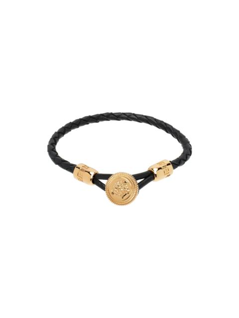 VERSACE Black Medusa Biggie Braided Leather Bracelet