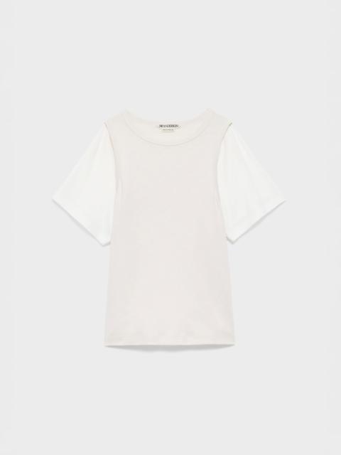 JW Anderson WOMENS DOUBLE-LAYERED T-SHIRT IN LIMESTONE & OFF WHITE