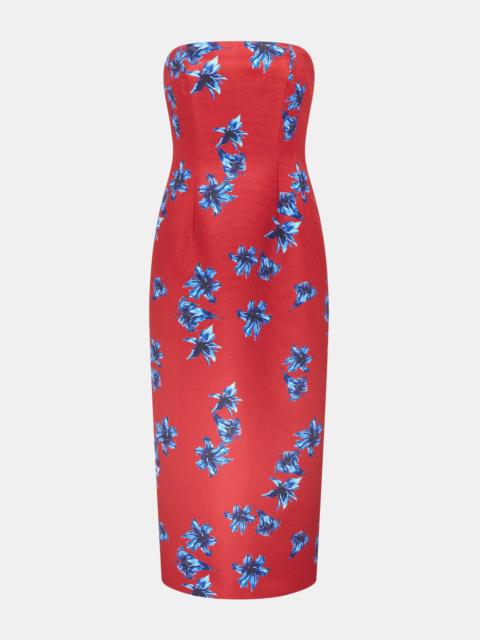 EMILIA WICKSTEAD Leila Dress In Red & Blue Festive Lillies Taffeta Faille