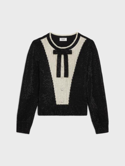CELINE crew neck embroidered sweater with bow in alpaca
