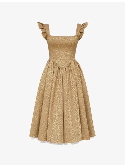 House of CB Alessandra Damask-Pattern Satin-Jacquard Midi Dress