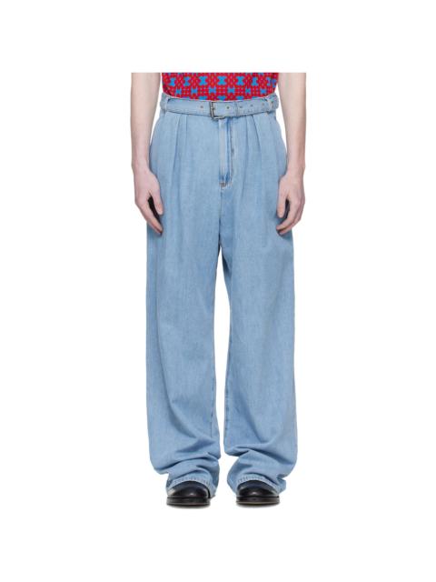 Dries Van Noten Blue Pleated Jeans