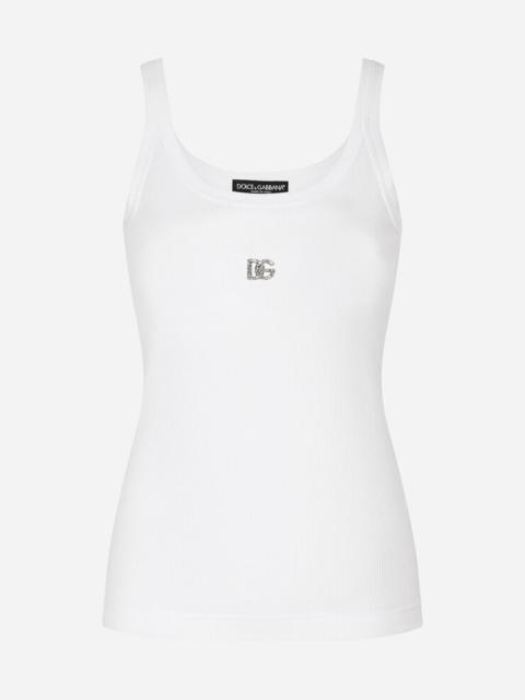Dolce & Gabbana Fine-rib tank top with crystal DG logo