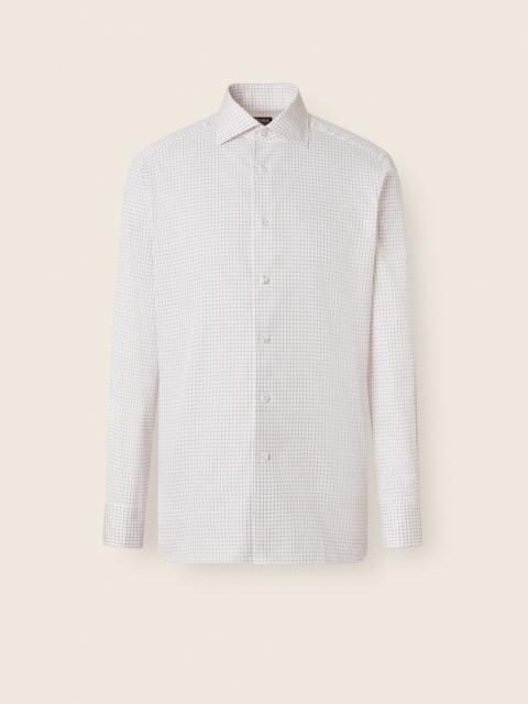 ZEGNA WHITE AND DARK GREY CHECKED COTTON SHIRT