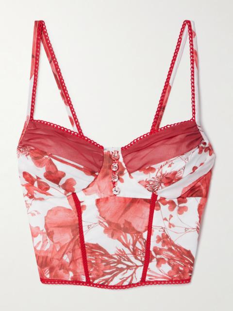 Charo Ruiz Peisy Cropped Scalloped Floral-print Cotton-blend Bustier Top