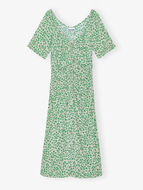 GANNI PRINTED CREPE U-NECK MIDI DRESS