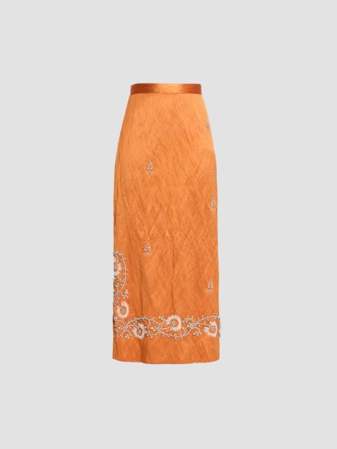 Erdem EMBELLISHED TEXTURED SATIN MIDI PENCIL SKIRT
