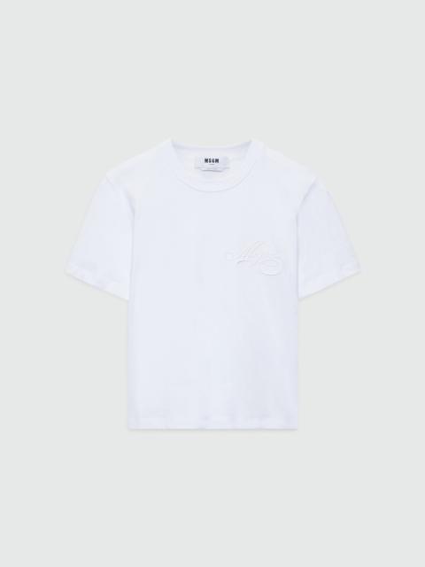 MSGM White jersey T-shirt with cursive MSGM logo