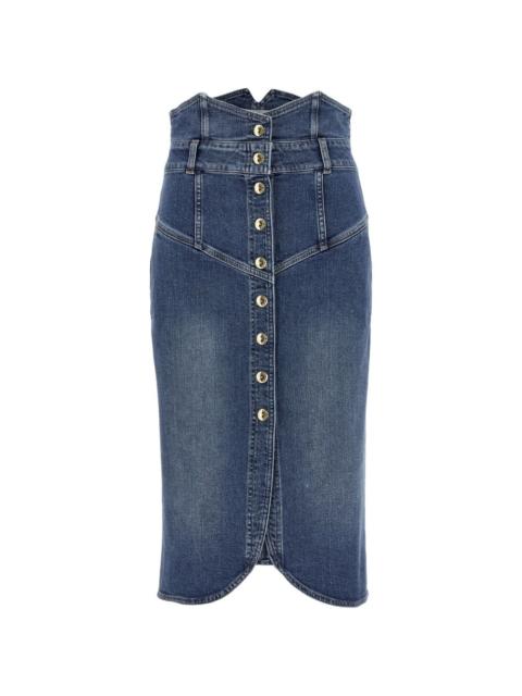 ELISABETTA FRANCHI contrast-stitching high-waisted midi denim skirt