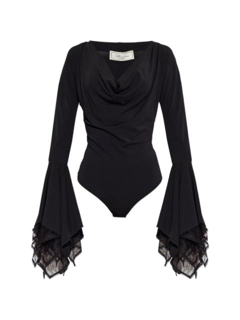 Blumarine lace-trimmed bell-sleeve bodysuit