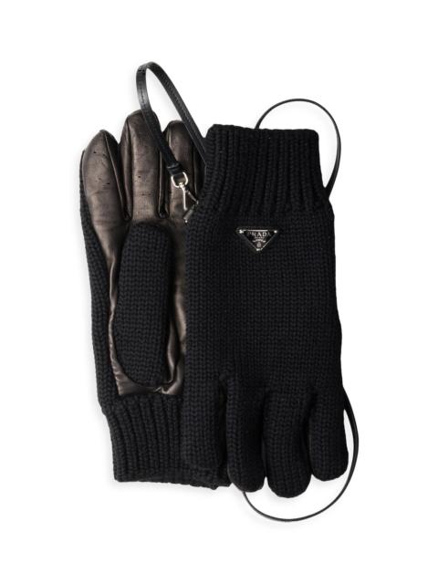Prada Men's Wool and Nappa Leather Gloves - Black