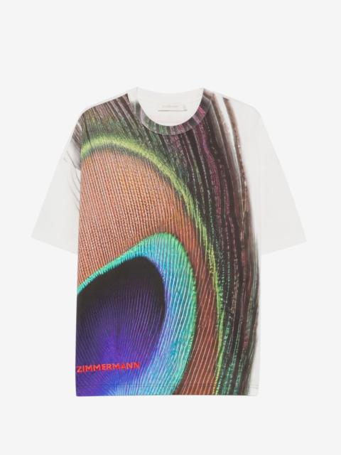 Zimmermann peacock-print embroidered T-shirt