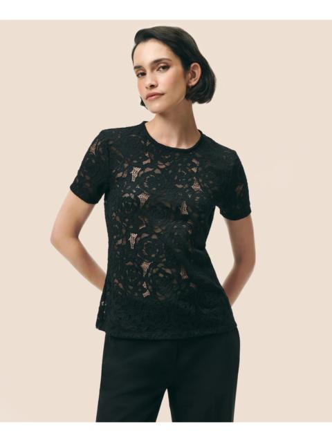 Brooks Brothers Semi-Sheer Short-Sleeve Top in Floral Lace