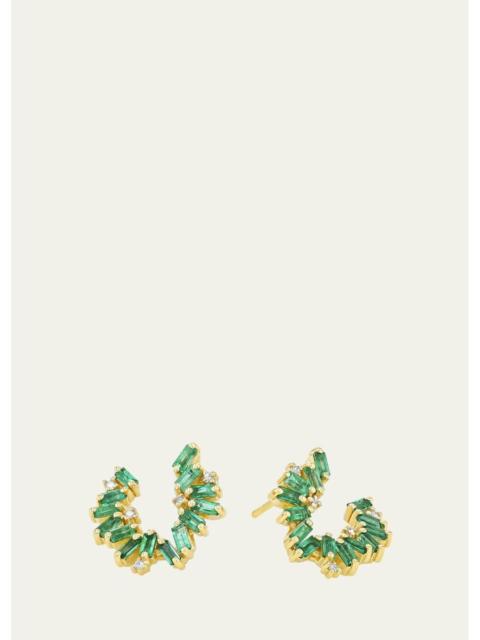 SUZANNE KALAN 18K Yellow Gold Bold Burst Emerald Sideways Mini Hoop Earrings