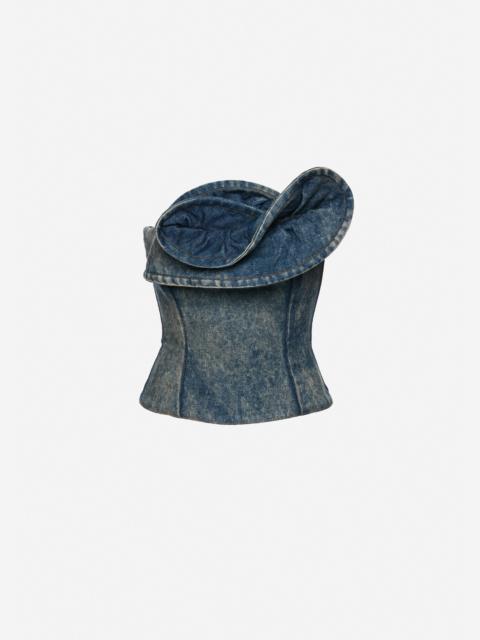 MAGDA BUTRYM Denim corset with sculptural neckline in vintage blue