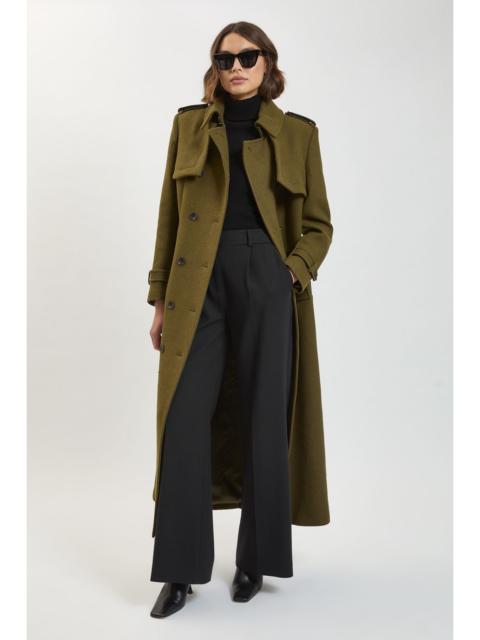 KAREN MILLEN Wool Pu Mix Tailored Belted Trench Maxi Coat