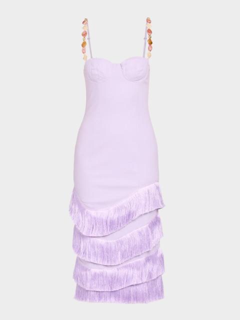 PatBO Gabriela Linen Fringe-Trim Midi Dress