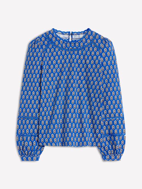 BODEN Daisy Long Sleeve Top-Gallery Blue, Camellia Stamp