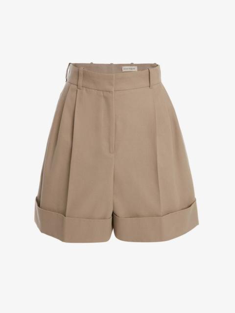 Alexander McQueen Cotton Panama Double Pleat Shorts in Stone