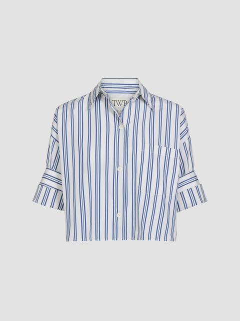 TWP Women's Next Ex Striped Cotton Crop Shirt - Ivory Multi