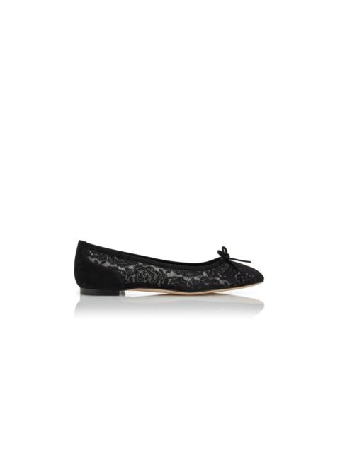 Black Lace Pointed Toe Flat Pumps
