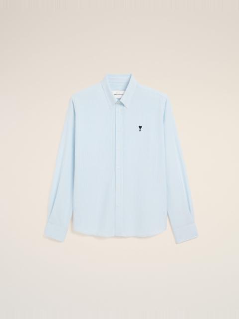 AMI Paris BLUE STRIPED COTTON SHIRT WITH AMI DE COEUR