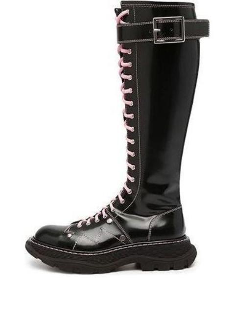 Alexander McQueen (WMNS) Alexander McQueen Tread Lace Up Boots 'Black Pink Lace' 595466WHZ881336