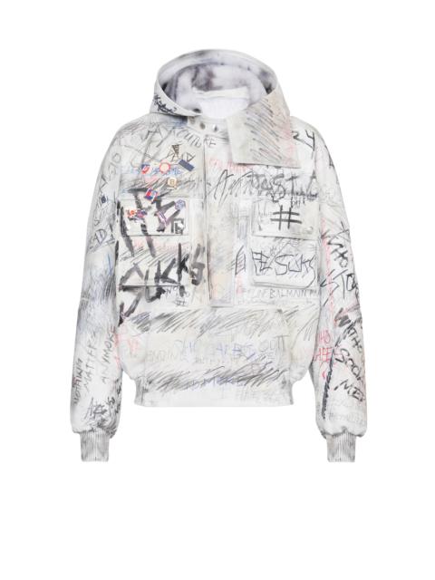 Balmain Leather graffiti aviator jacket