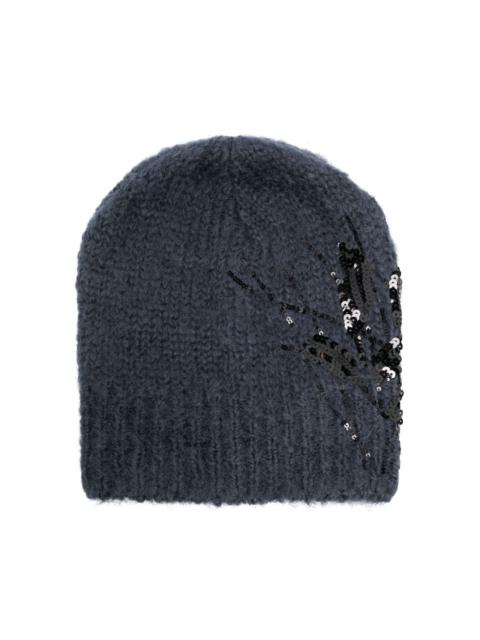 sequin-embellished knitted beanie