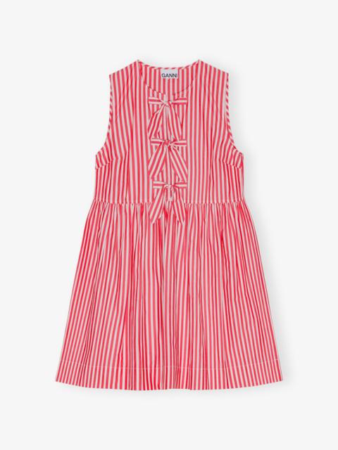 RED STRIPE COTTON MINI BOW TIE DRESS