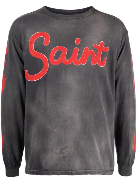 SAINT M×××××× logo-print distressed-effect T-shirt