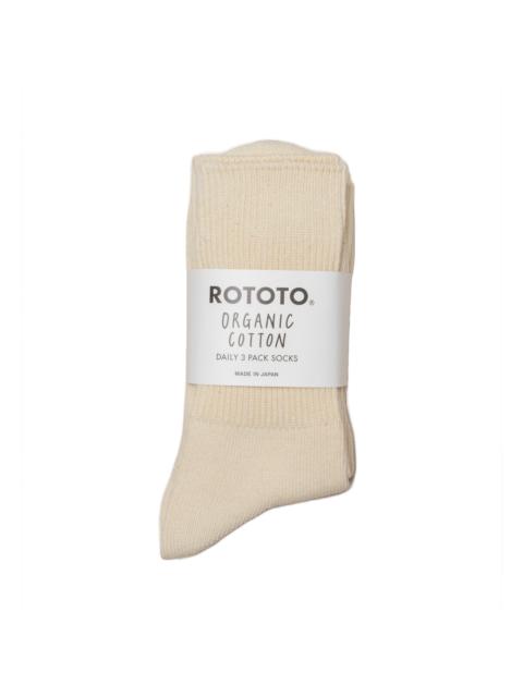 Rototo Organic Daily 3 Pack Ribbed Crew Socks Ecru