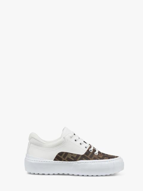 FENDI Brown fabric and leather low tops