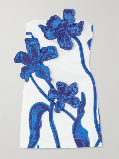 ANDRES OTALORA Appliquéd cotton-blend twill mini dress Blue