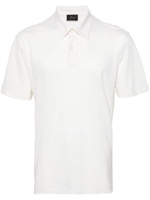 Brioni Neutral Logo-Embroidered Wool Polo Shirt