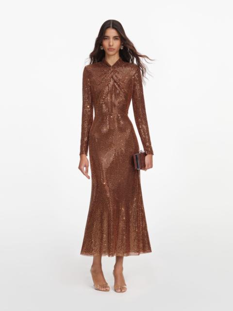 self-portrait Bronze Rhinestone Midi Dress