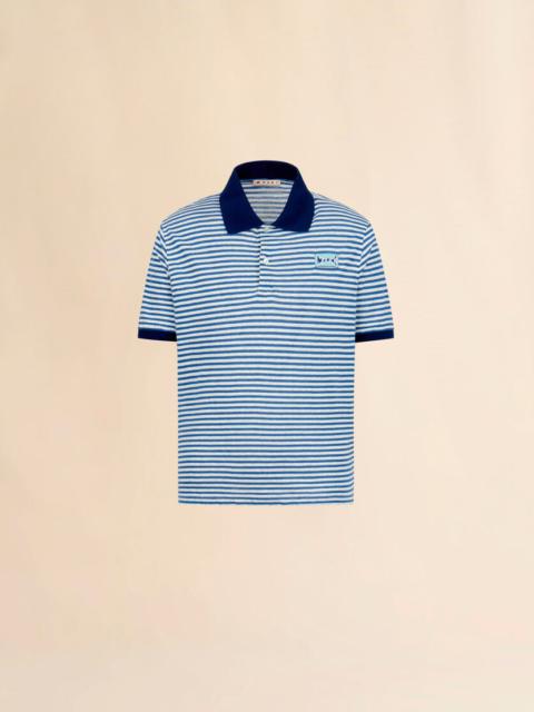 Marni BLUE STRIPED LINEN BLEND POLO SHIRT