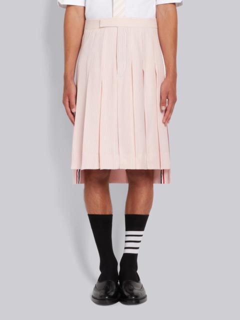 Thom Browne Light Pink Wool Seersucker Knee Length Backstrap Pleated Skirt
