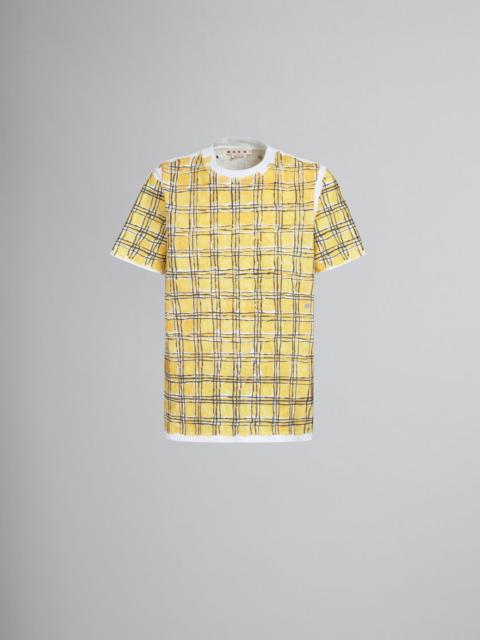 Marni YELLOW BIO COTTON T-SHIRT WITH IRREGULAR CHECKED PRINT