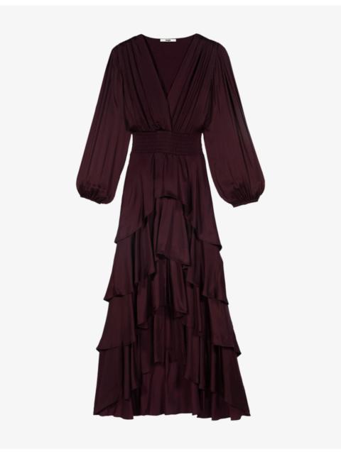 maje Ruffled Tie-Neck Woven Maxi Dress