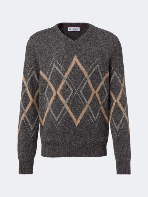 Brunello Cucinelli Argyle alpaca, cashmere, and wool-blend sweater