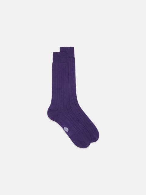 J. PRESS MADE-IN-ITALY SOLID PURPLE MID-CALF RIBBED WOOL SOCKS