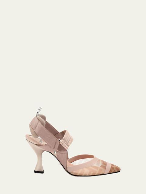 FENDI Colibri 85mm FF Mesh Slingback High-Heel Pumps