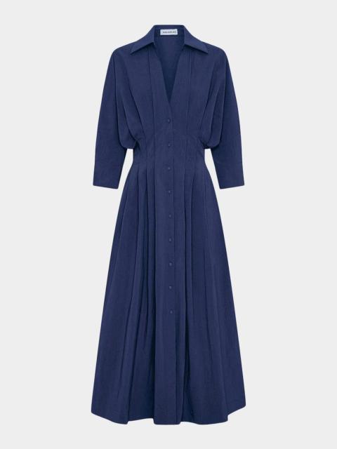 NICHOLAS Lanae Pleated V-Neck Midi Shirtdress
