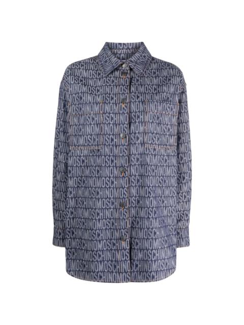 logo-jacquard denim shirt