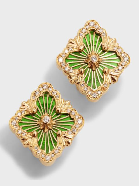 Buccellati Opera Tulle 18K Green Enamel Diamond Earrings