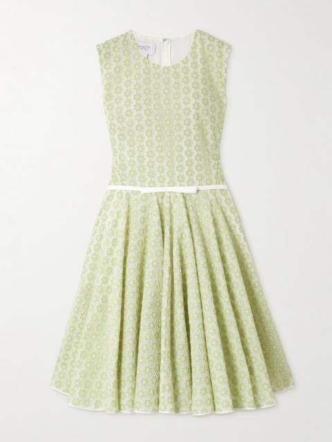 GIAMBATTISTA VALLI Belted Bow-embellished Pleated Cotton Guipure Lace Mini Dress