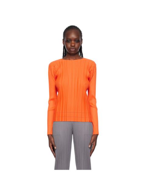 Pleats Please Issey Miyake Orange Soft Pleats Long Sleeve T-Shirt